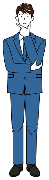 一个西装革面的帅哥在想一个积极的解决方案。全身站立插图矢量图片下载