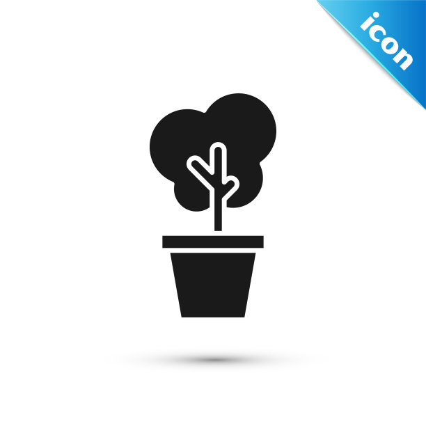 黑色树在壶图标孤立在白色图片下载