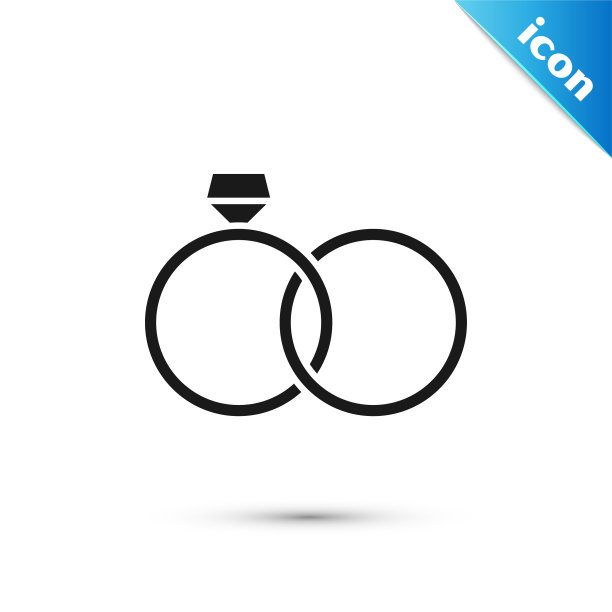 黑色结婚戒指图标孤立的白色图片下载