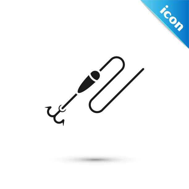 黑色钓鱼线与钩和浮动图标图片下载