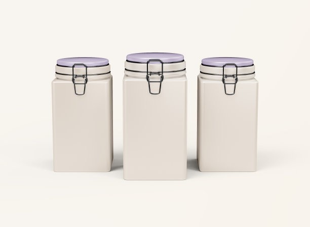 方形米色和P，紫色罐子设置模型图片下载