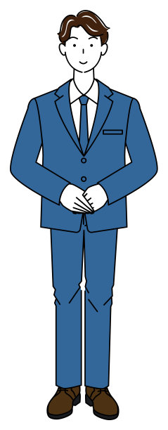 穿着西装的帅哥。备用的姿势。右手放在上面，双手交叉。全身站立插图矢量图片下载