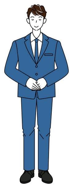 全身站着的漂亮男人穿着西装，微微低下头。双手合十，右手放在顶部矢量图图片下载