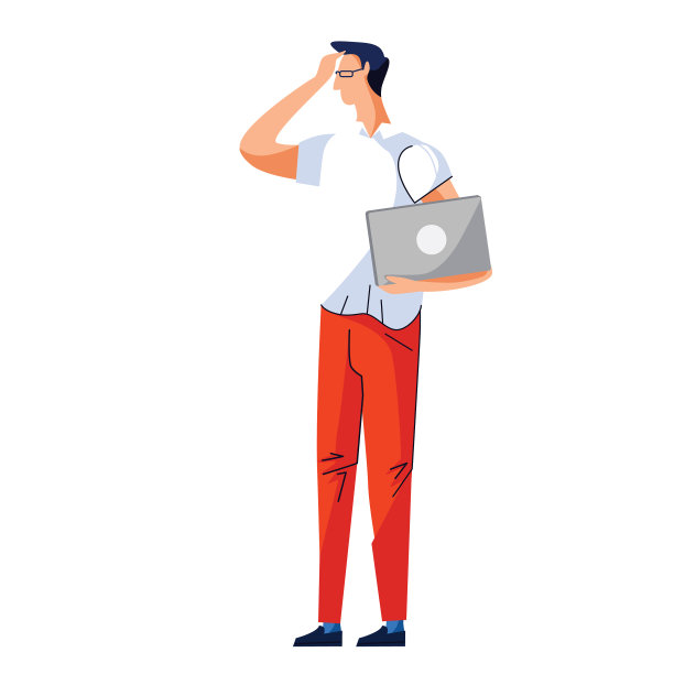 拿着笔记本电脑的男人站着，用手抵着头图片下载