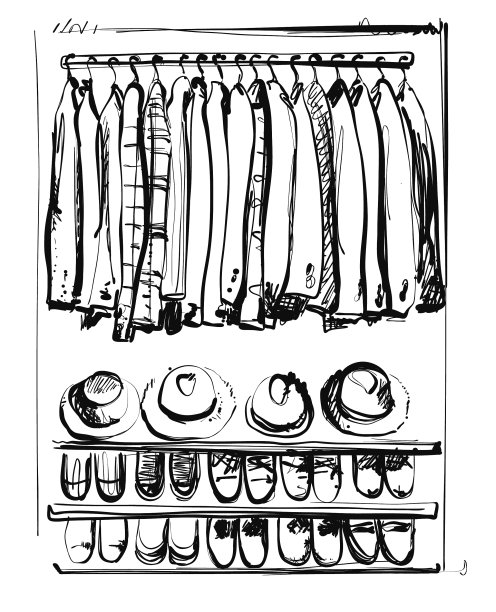在架子上放着衣服和脚的开放式衣柜图片下载