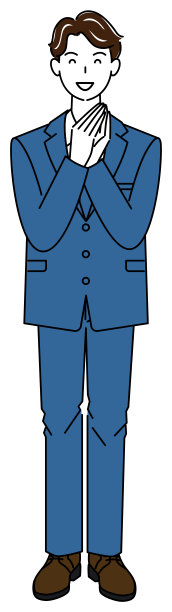 一个西装革履的帅哥，在想出一个好主意后，很高兴地把手放在一起。全身站立插图矢量图片下载