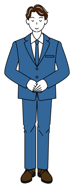 全身站着的漂亮男人穿着西装，微微低下头。双手折叠，左手放在顶部矢量图图片下载