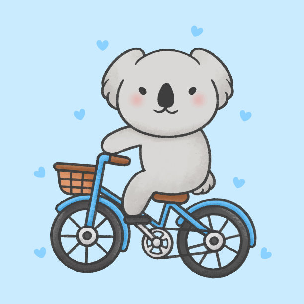 可爱的考拉骑自行车手绘卡通图片下载