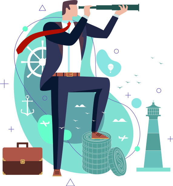 西装革履的商人用望远镜看图片下载