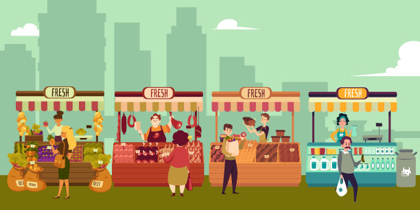 大城市里新鲜食品的当地市场图片下载