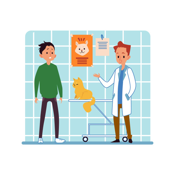 男子和他的宠物猫去兽医诊所图片下载