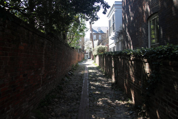 传统的威尔士小巷，位于历史悠久的亚历山大市中心的波托马克河上图片下载