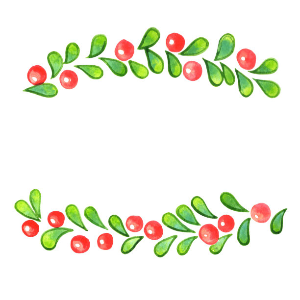 绿叶与红浆果水彩花环装饰圣诞节节日。图片下载