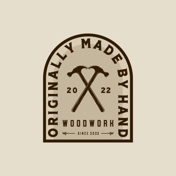 木制品矢量插图标志设计。为木材大师，锯木厂和木工服务的木制品标志模板。Hammer Logo概念灵感图片下载