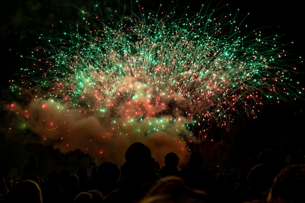 看烟火表演的人们的剪影图片下载