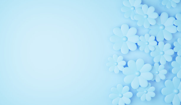 水平背景图像与三维花(浅蓝色)三维渲染。图片下载