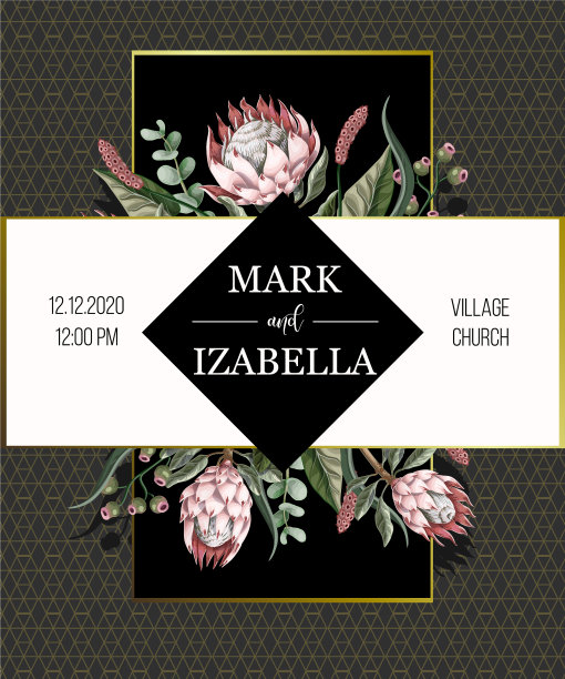 婚礼请柬上有叶子和鲜花图片下载