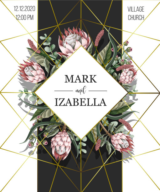 婚礼请柬上有叶子和鲜花图片下载