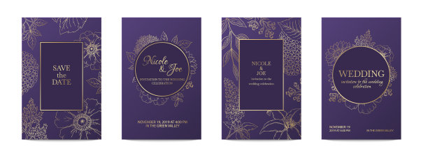 豪华的请柬婚礼装饰花卉图片下载