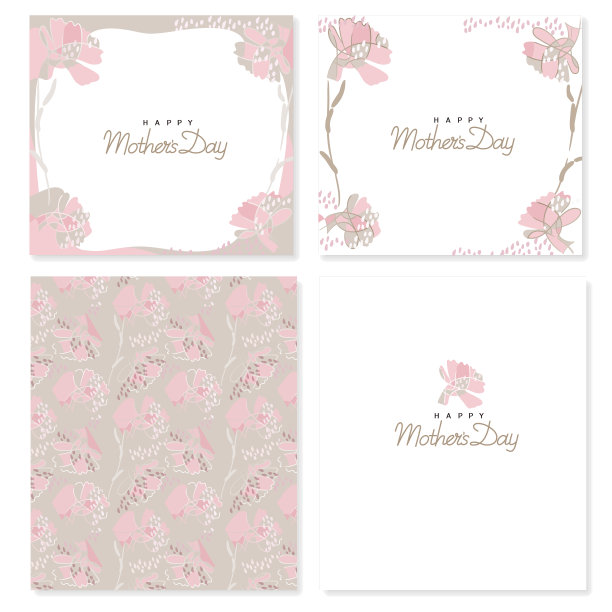 模板与无缝模式的粉红色康乃馨矢量插图。信纸，购物卡，购物袋，网页横幅，包装纸。母亲节的草书字。图片下载