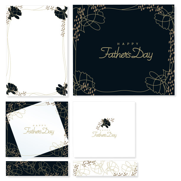 背景的颜色是藏青色，字母的颜色是金色的形象。父亲节-模板设计-线条艺术康乃馨插图材料。信纸，网页横幅，包装纸。图片下载