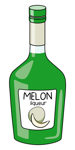 经典的绿瓜甜酒，装在瓶子里。涂鸦卡通嬉皮风格矢量插图孤立在白色背景。适合制作派对卡、海报、酒吧菜单或酒类烹饪书。图片下载