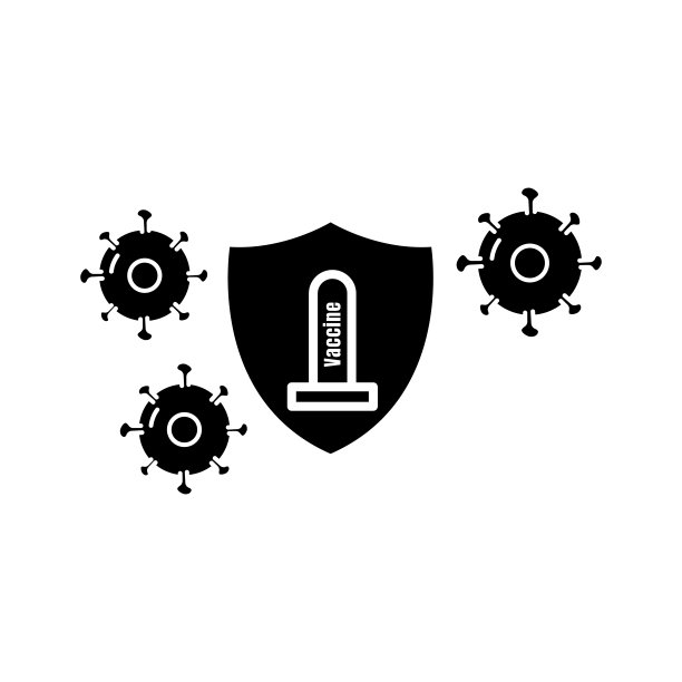 盾牌图标与疫苗药物和病毒。适合疫苗符号，健康，身体耐力。固体图标风格。简单的设计可编辑。设计模板向量图片下载