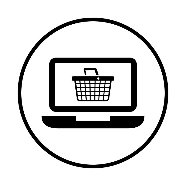 购买，在线，篮子图标。黑色的矢量图形。图片下载