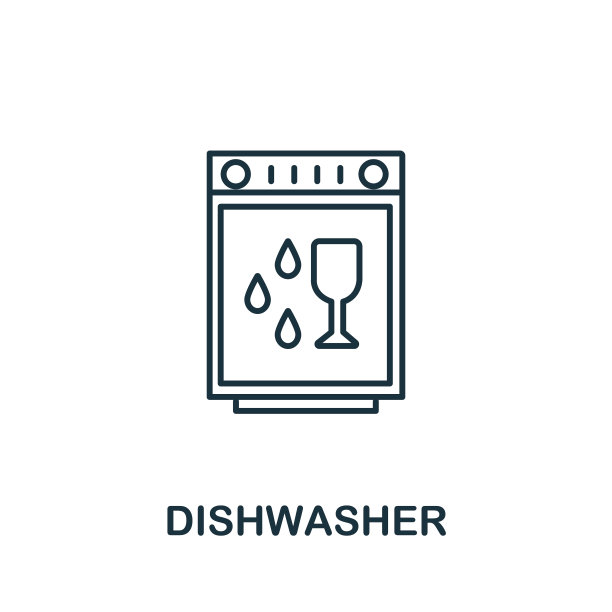 洗碗机图标从清洁收集。简单的线元素洗碗机符号模板，网页设计和信息图图片下载