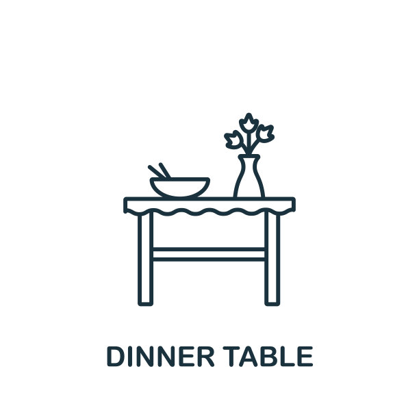 餐桌图标从内部收集。简单的线条元素晚餐桌符号模板，网页设计和信息图图片下载