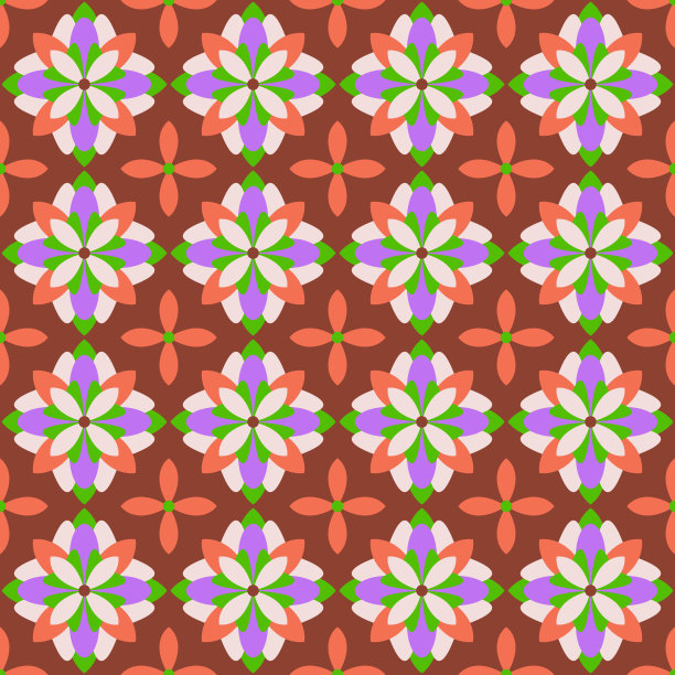 几何花卉明亮无缝图案的红棕色图片下载