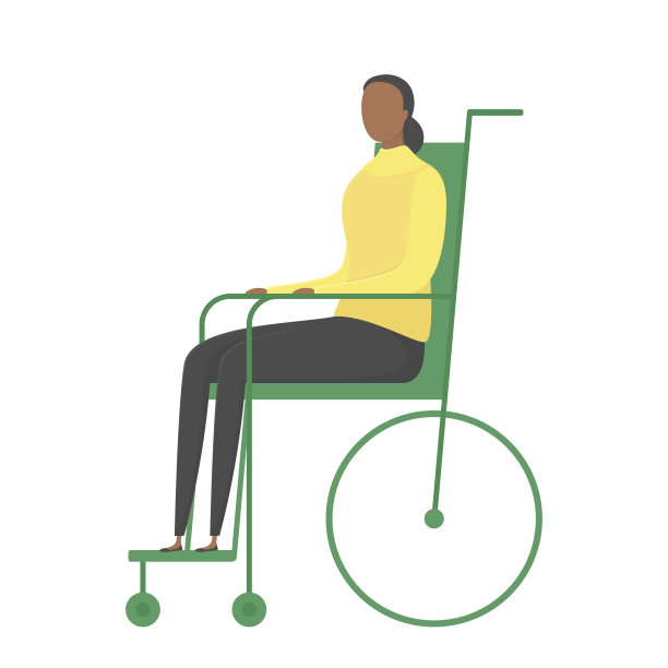 坐轮椅的非洲妇女。矢量插图。图片下载