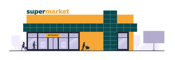 人们和购物。街上的商店大楼。超市。体系结构。图片下载