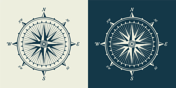 复古海上风玫瑰，航海图。单色导航罗盘，基本方向为北，东，南，西。地理位置、制图和导航。矢量插图。图片下载