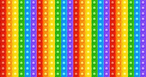 彩色硅胶抗应力弹出它的玩具纹理，图案。新潮的儿童感官游戏。彩虹推流行fidget玩具鲜艳的颜色弹出泡泡。矢量图图片下载