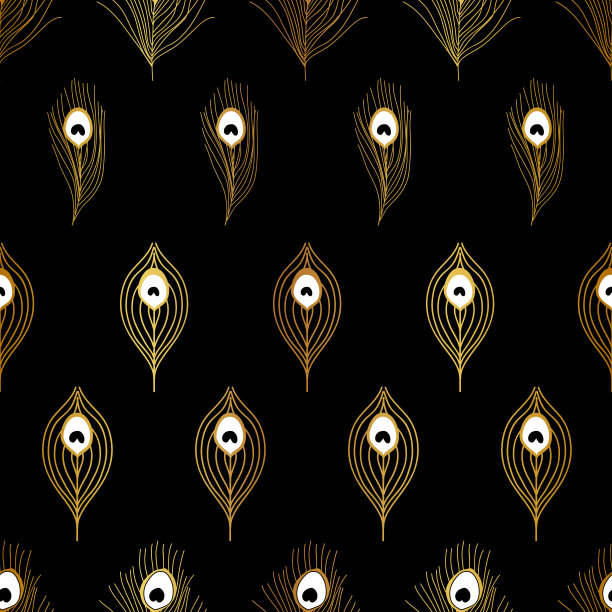 金色金属孔雀羽毛无缝图案插图图片下载