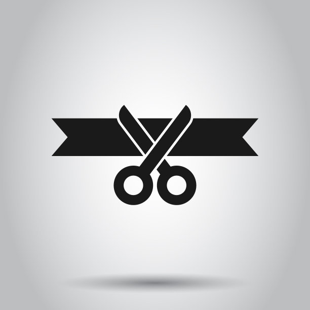剪刀图标在平风格剪彩上图片下载