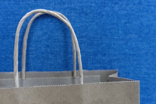 蓝色背景前放一个纸袋图片下载