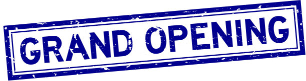 Grunge蓝色盛大开幕字方橡胶密封图片下载