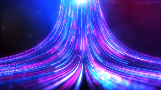 发光蓝色粉红色霓虹灯尾迹爆炸，闪光光束效果。图片下载