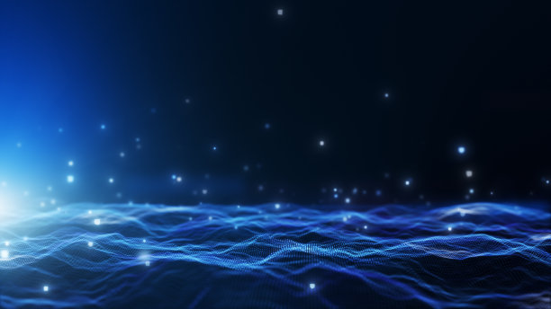 未来飞行通过数字线景观，蓝色尘埃粒子，抽象的背景。3 d渲染。图片下载