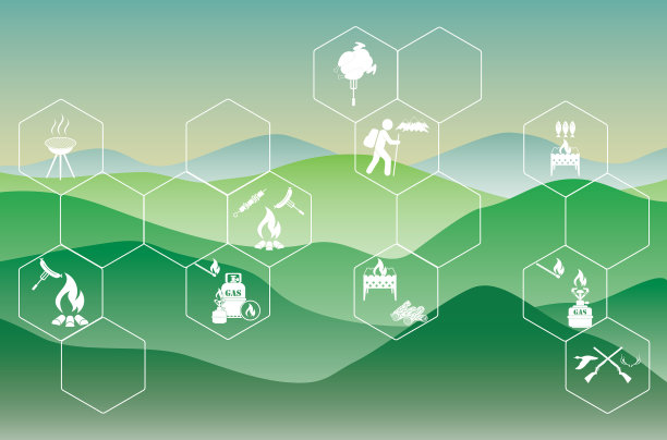 带有固定旅行和露营设备的海报图片下载