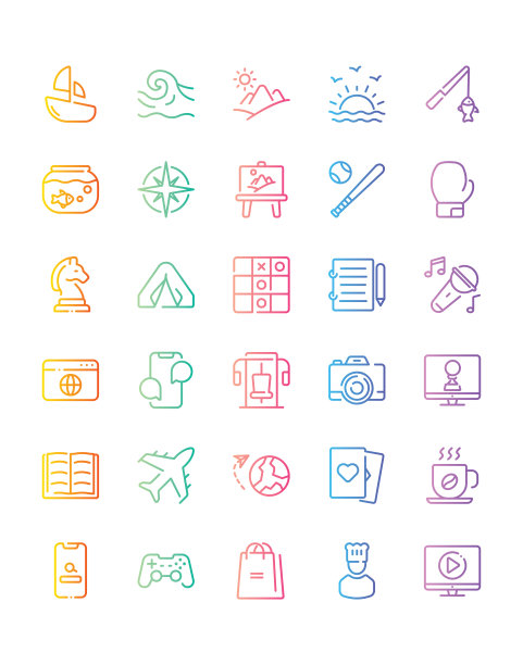 业余爱好和空闲时间图标设置30孤立的白色背景图片下载