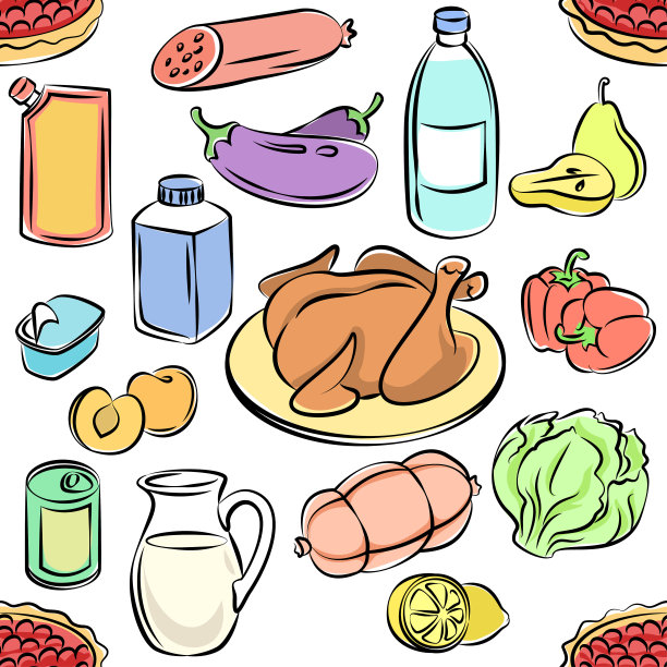 无缝图案的食物。徒手画的涂鸦的食物。粗略的矢量图标。图片下载