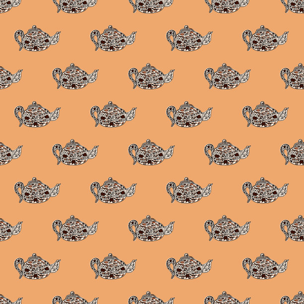 无缝图案可爱的茶壶。背景涂鸦壶装饰陶瓷。图片下载