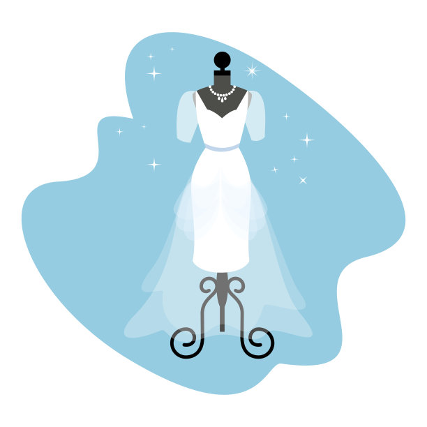 结婚礼服。时尚的白色长袍上的人体模型。新娘服装。向量。图片下载