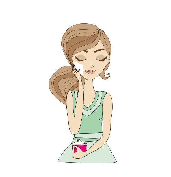 漂亮的女孩在脸上涂霜图片下载