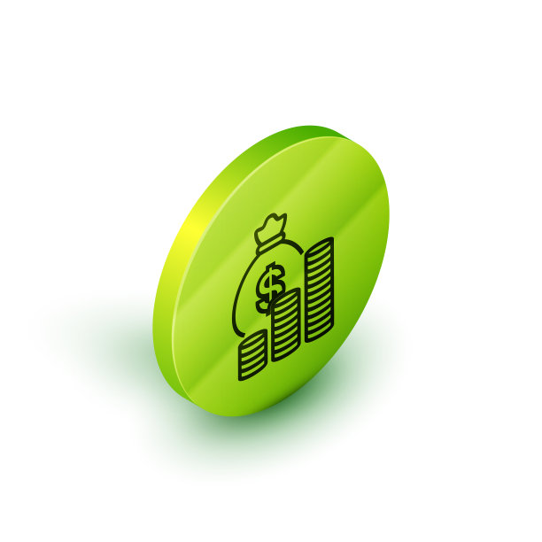 钱袋和硬币的等距线图标分离上图片下载