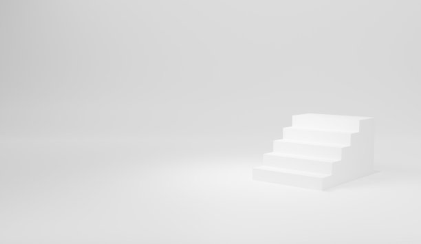 白色背景上的白色楼梯的3d图像。图片下载