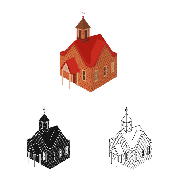 孤立的对象教堂和房子标志集图片下载